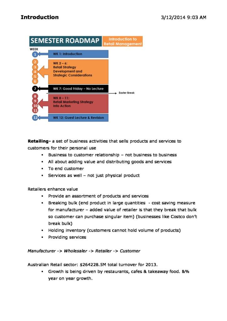 Retail Management (MKTG30006) exam targeted lecture notes