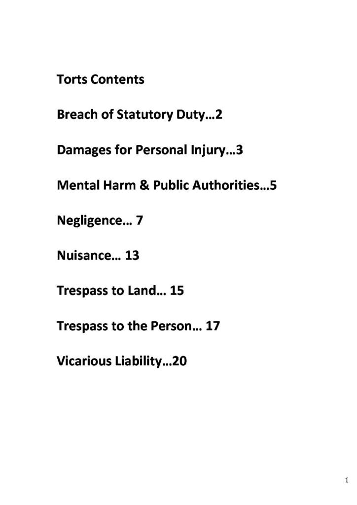 Torts (LAWS206) HD summary notes