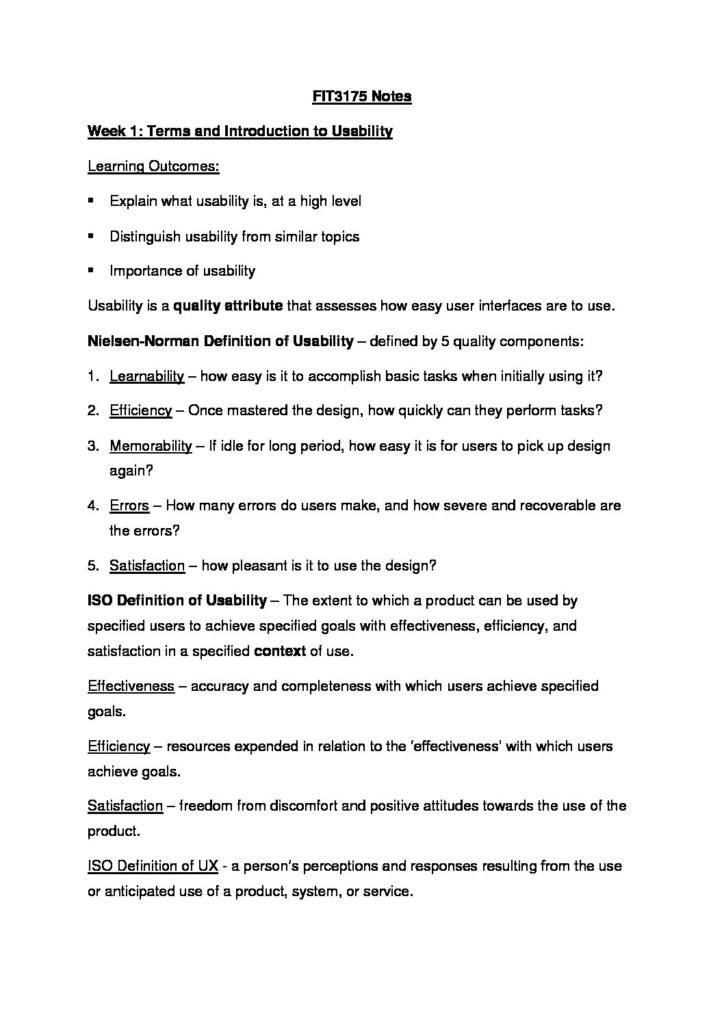 Usability (FIT3175) complete lecture notes