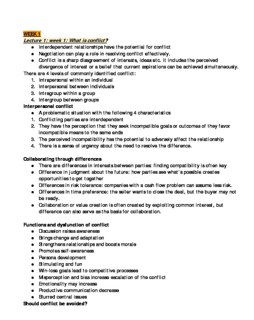 Conflict Management (Psychology) English summary notes