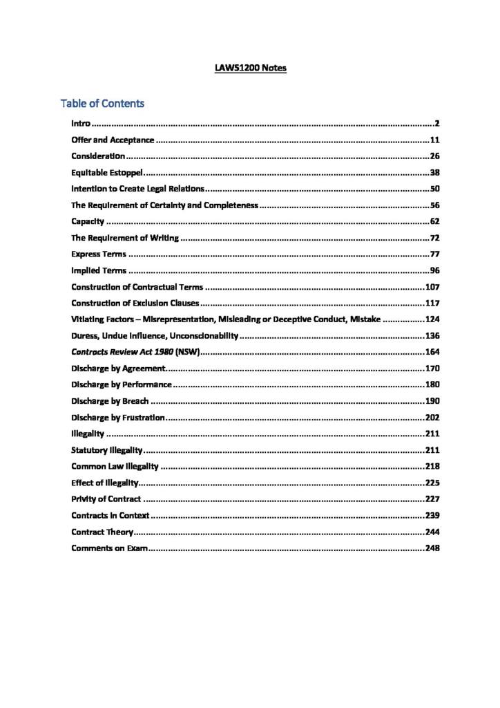 Contracts (LAWS1200) detailed notes with cases