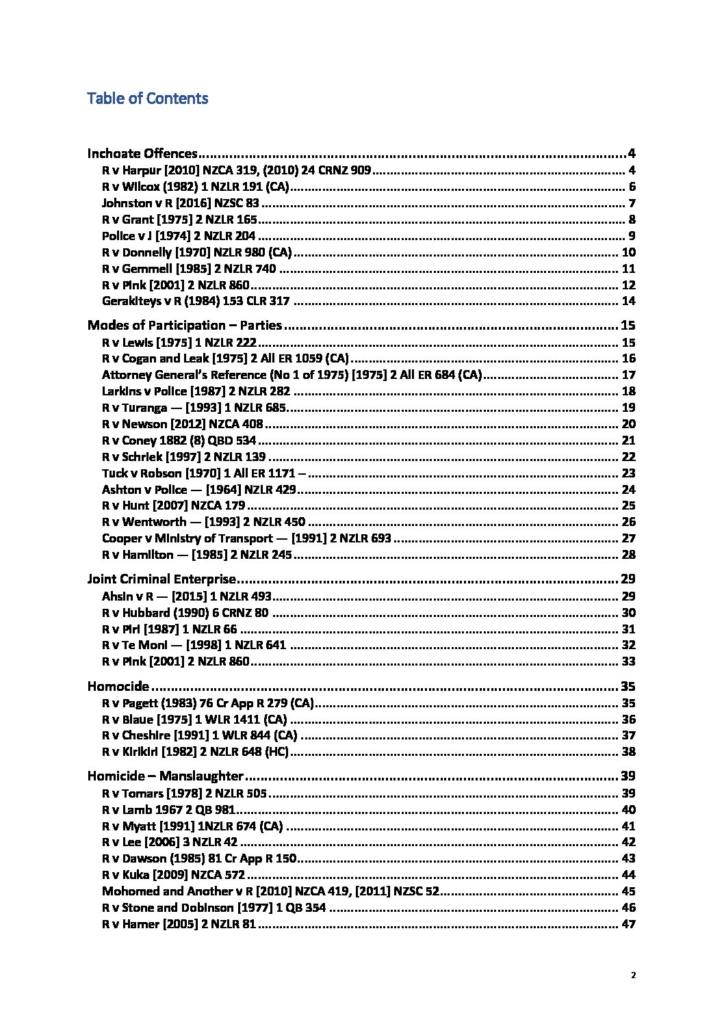 Criminal Law (LAWS202) casebook with key cases