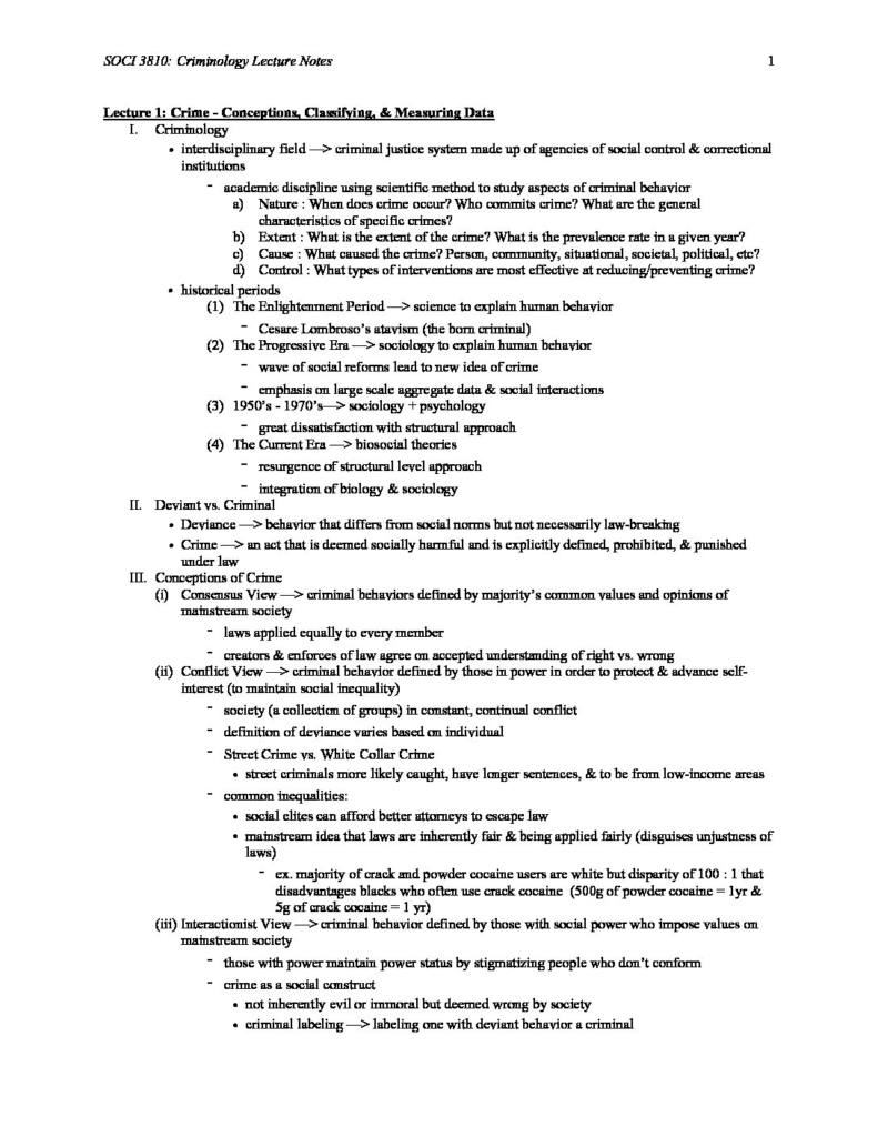 Criminology (SOCI 3810) lecture notes