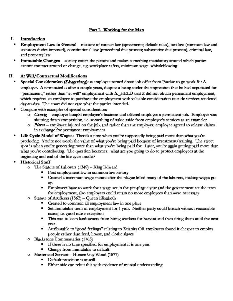 Employment Law (361J) complete outline – UT Austin