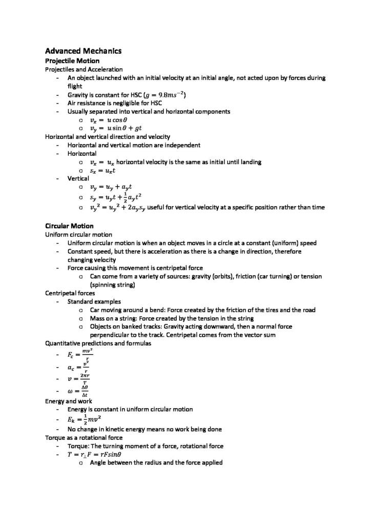 HSC Year 12 Physics complete course summary exam notes