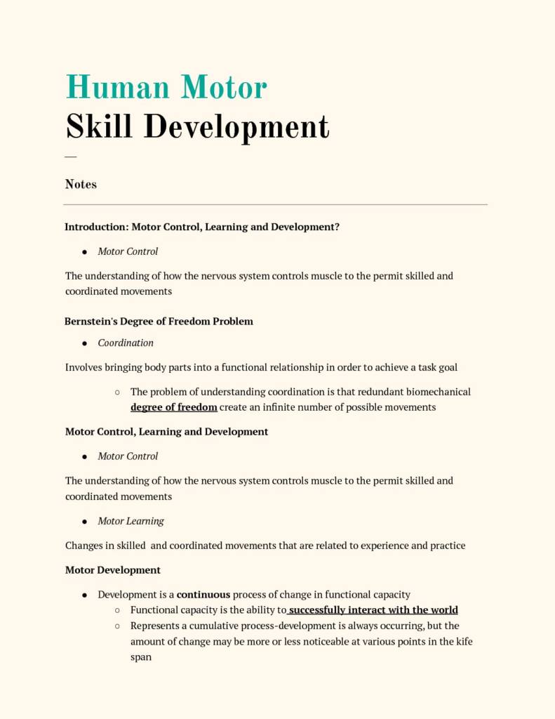 Human Motor Skill Development (APA 3121) lecture notes