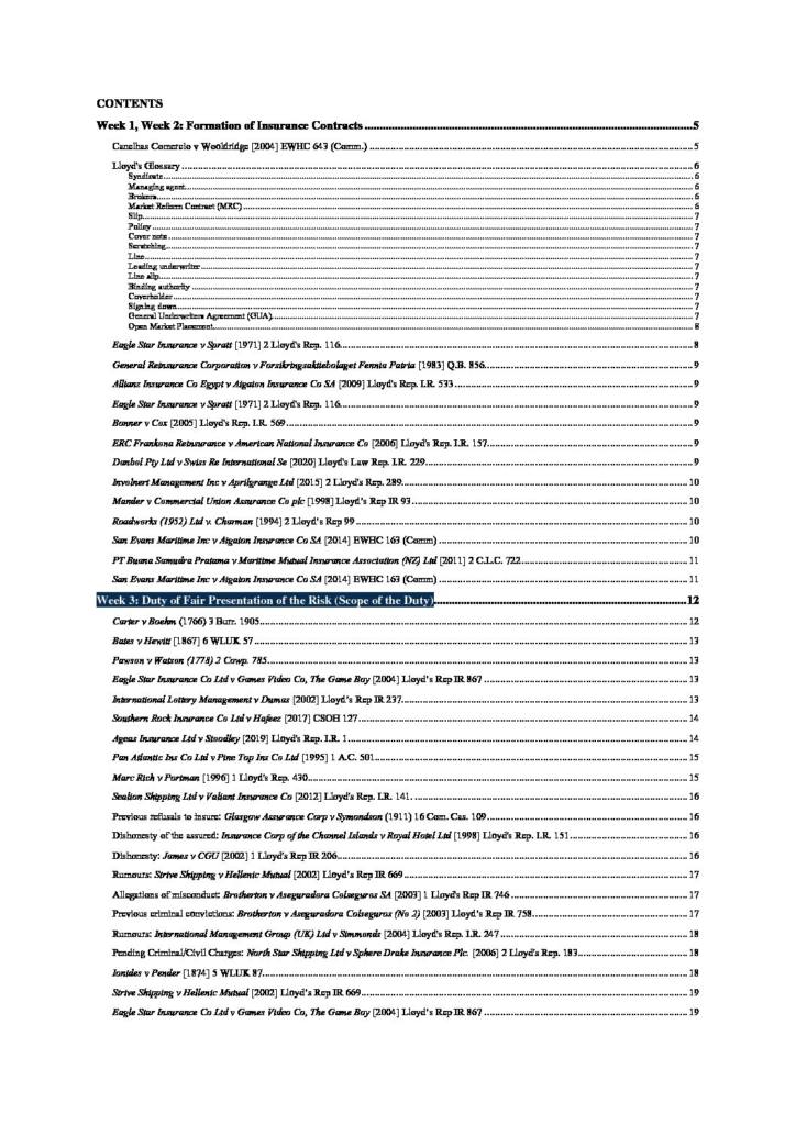 Insurance Law (6FFLK531) all cases