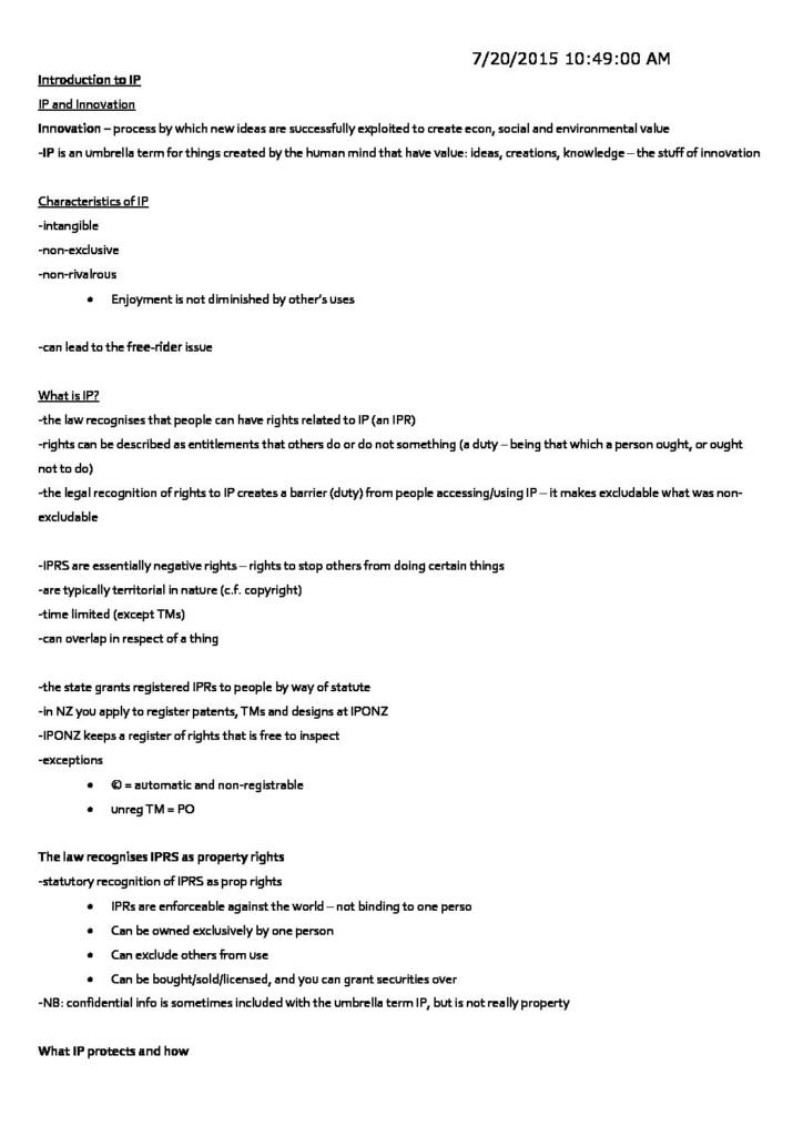Intellectual Property and Innovation (COMLAW 320) exam notes