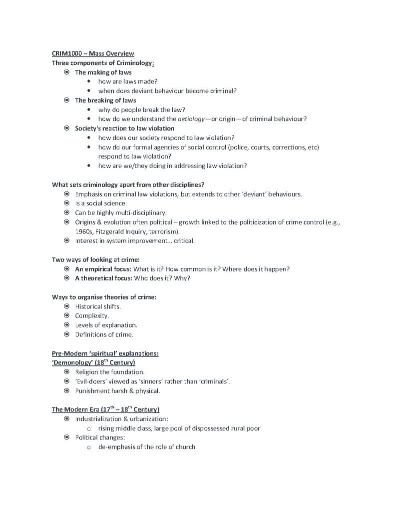 Introduction to Criminology (CRIM1000) complete revision notes