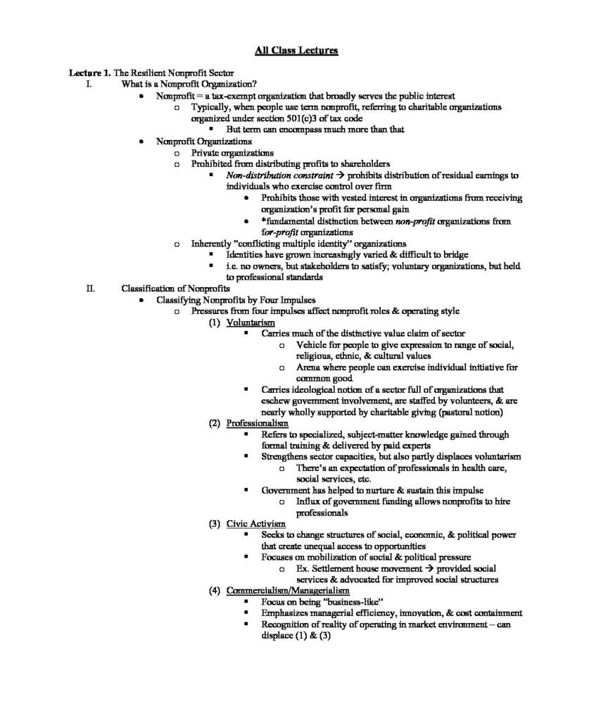 Introduction to the Nonprofit Sector (PADP 7210) lecture notes
