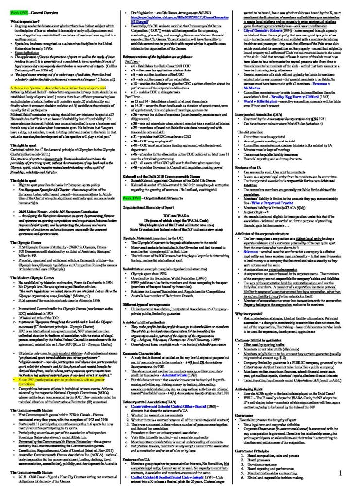 Sports Law (LAWS13-543) complete summary exam template