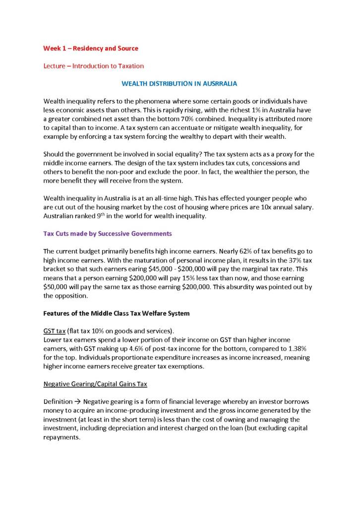 Taxation (LAWS5053) complete HD notes