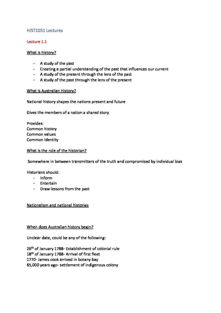 The Australian Experience (HIST1051) complete summary notes