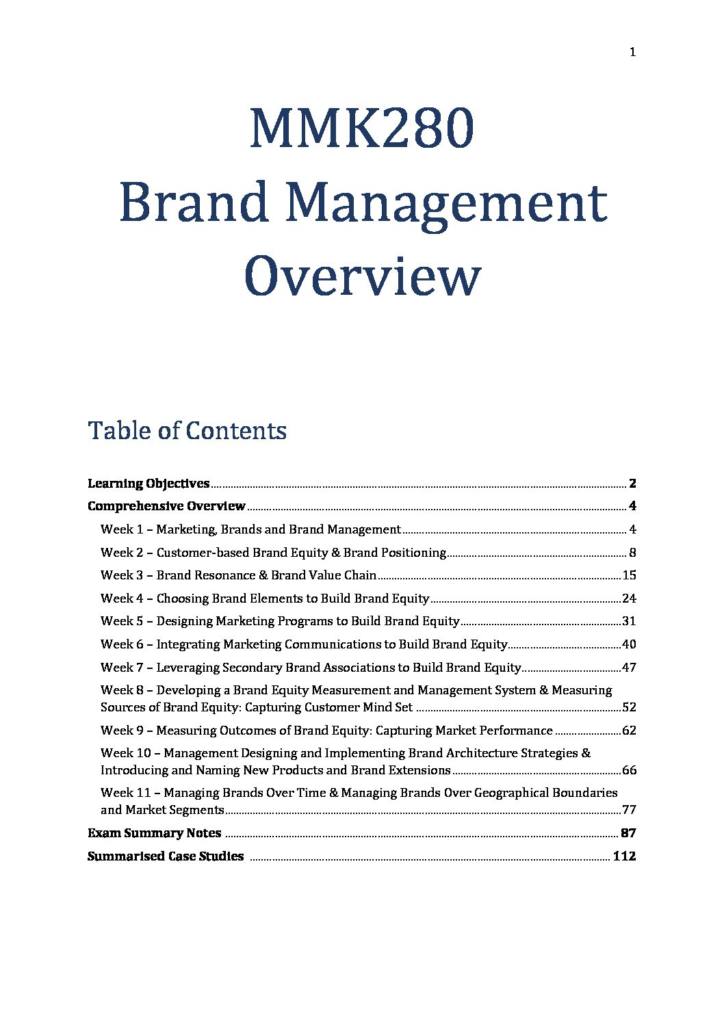 Brand Management (MMK280) complete lectures with exam summary