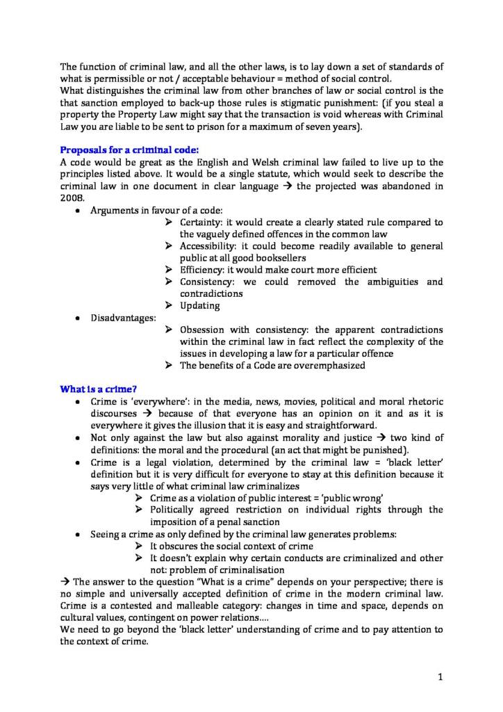 Criminal Law (LA104) revision notes and relevant cases