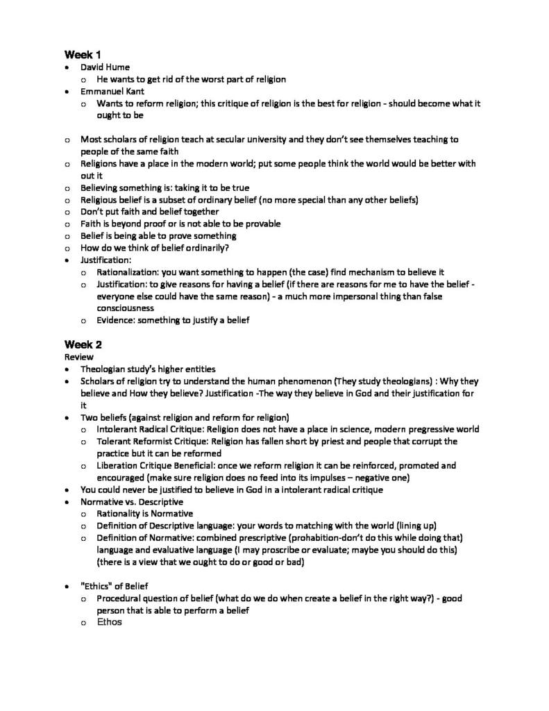Justifying Religious Belief (RLG209H1) complete summary notes
