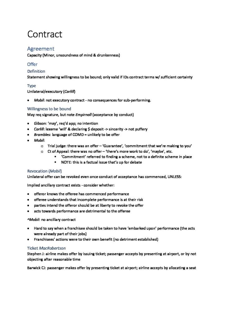 Obligations (LAWS50026) succinct final exam notes