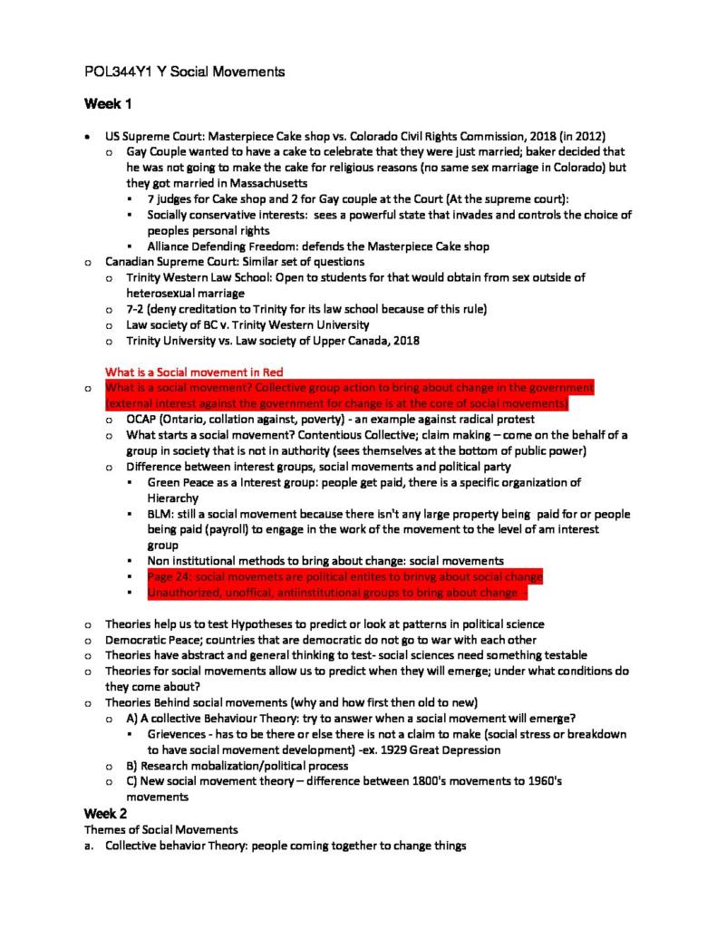 Social Movements in Europe and North America (POL 344) complete summary