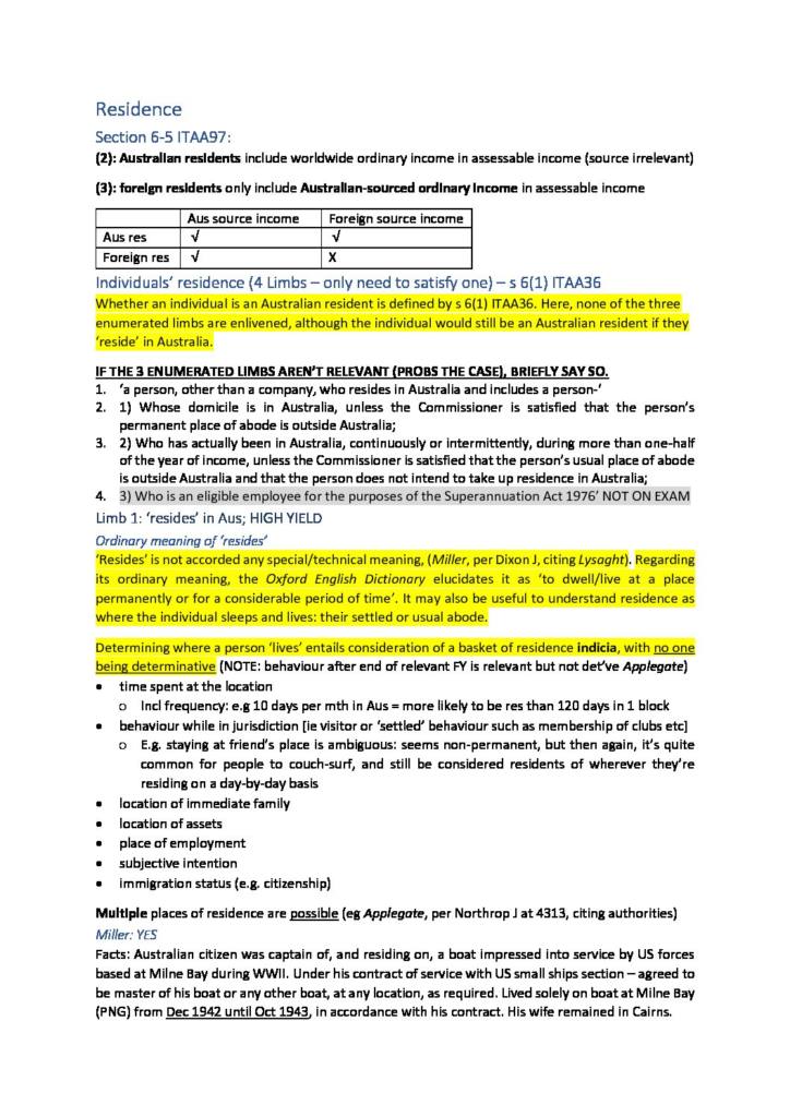 Taxation Law and Policy (LAWS50046) interim and final exam notes