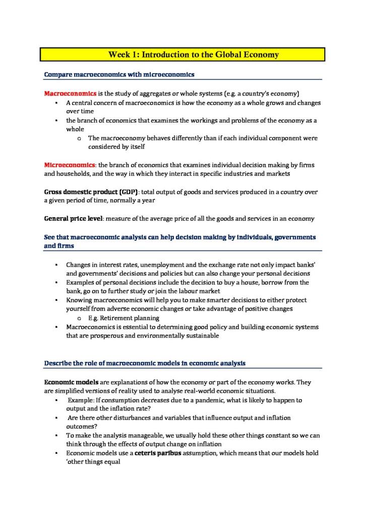 Global Economy (MAE203) complete HD notes
