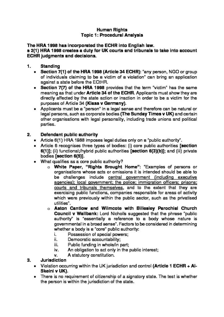 Human Rights and Judicial Review (BTT Public Law) notes
