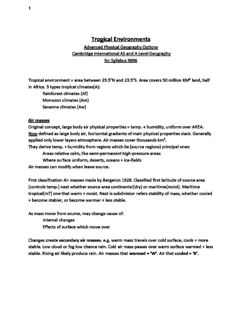 Cambridge A Level Geography Paper 3 Tropical & Hazardous environments notes + case studies