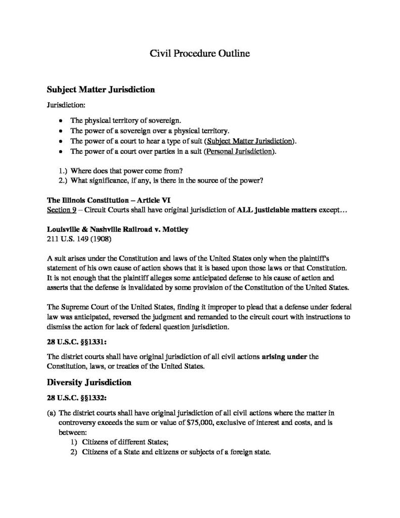 Civil Procedure I (LAW 506) complete course summary of casebook