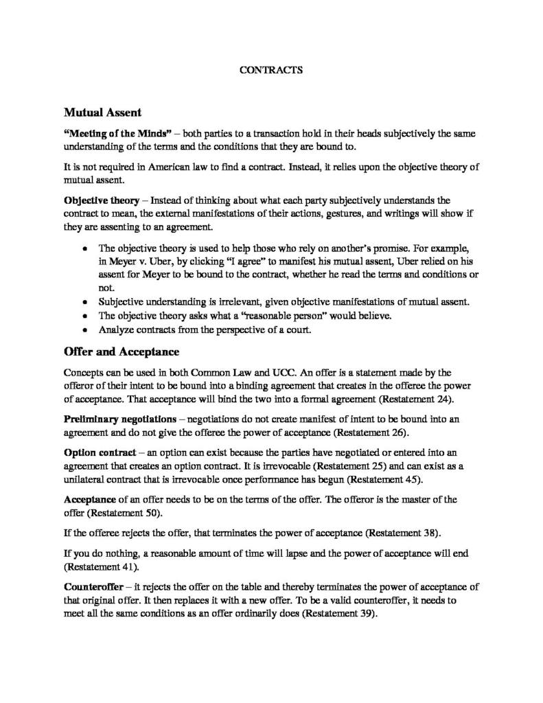 Contracts I (LAW 502) complete casebook summary