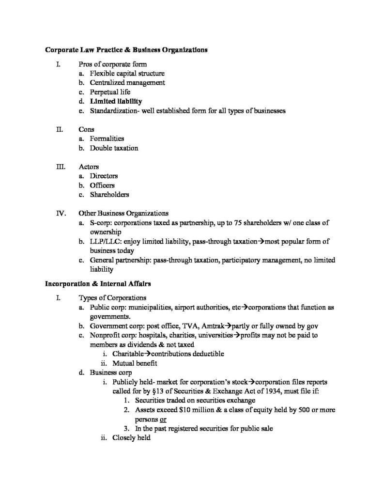 Corporations Law (6250) course outline