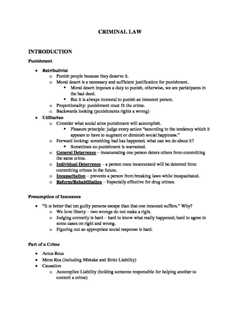 Criminal Law (LAW 510) complete casebook summary