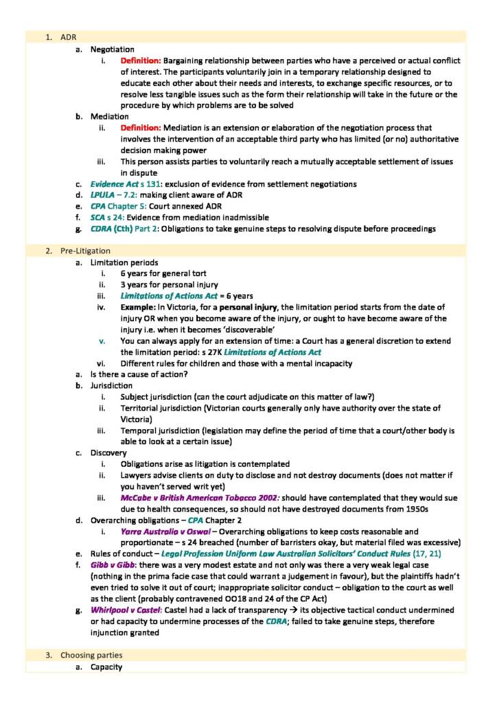 Dispute Resolution (LAWS50027) H1 summary notes