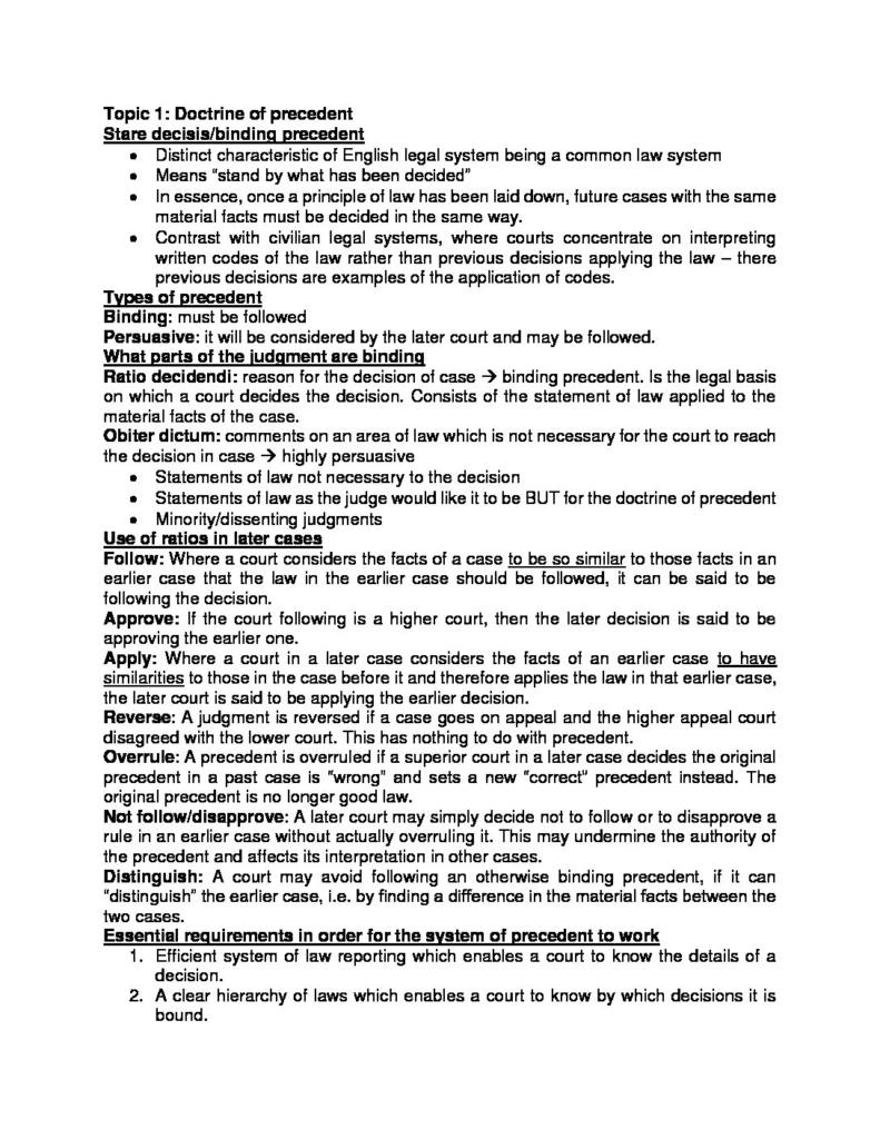 English Legal System (ELS) GDL BTT notes