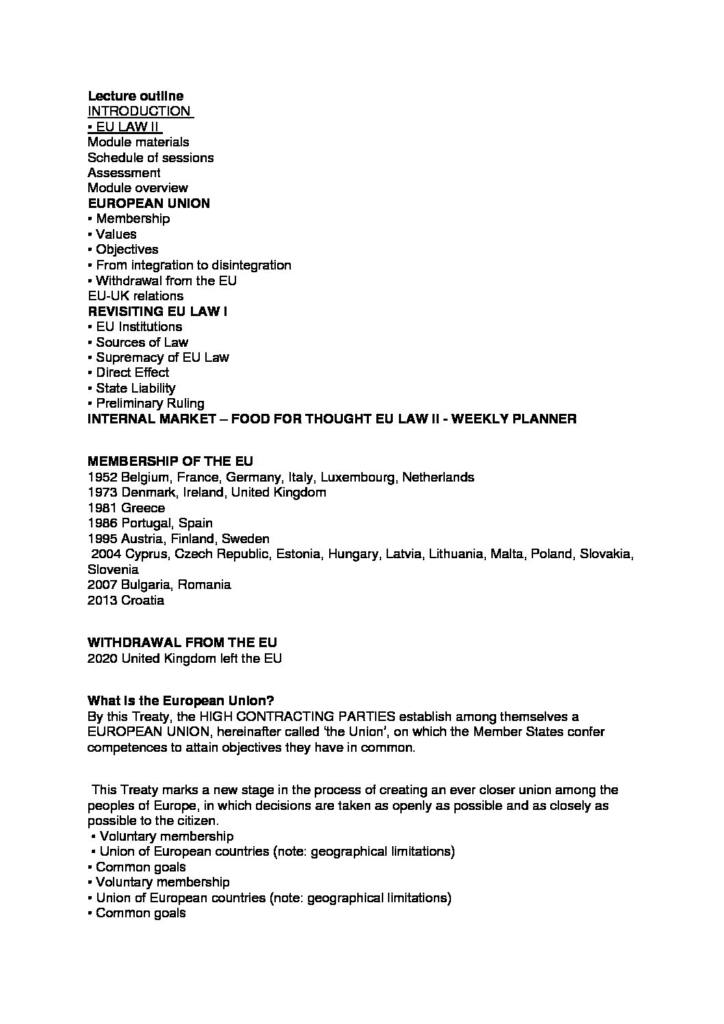 EU Law II (LAW2038) full second year notes
