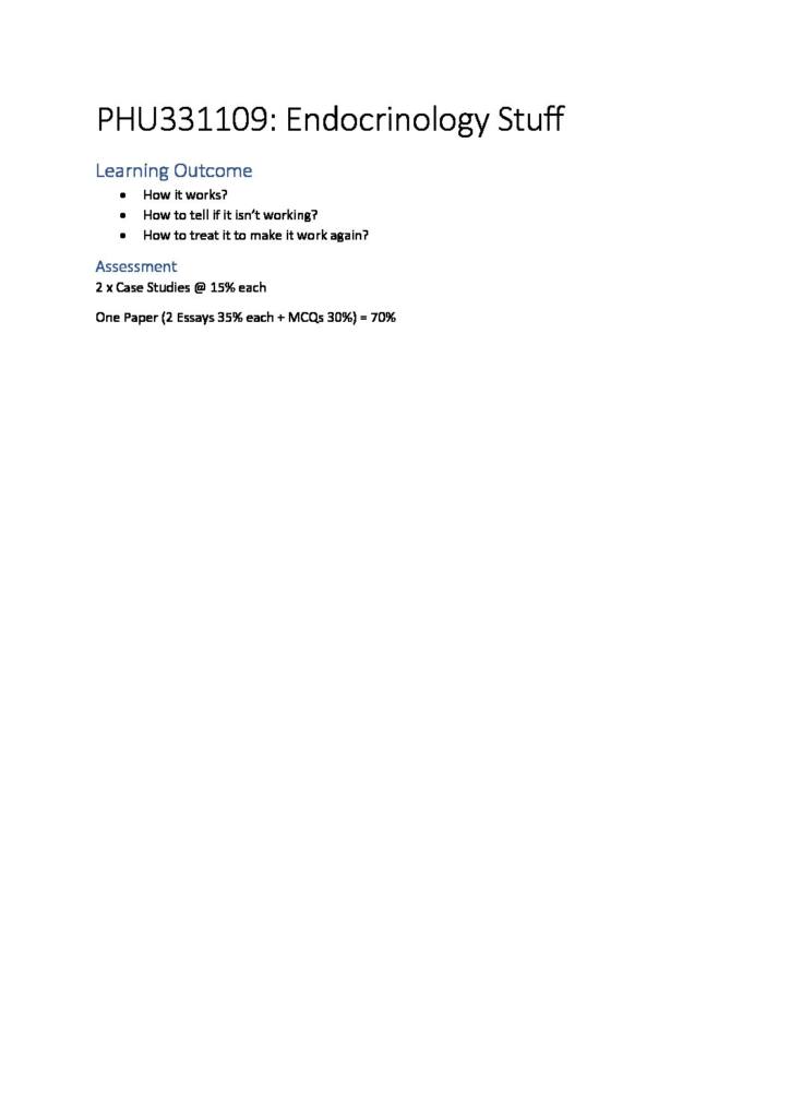 Endocrine & Reproductive Pharmacology and Clinical Therapeutics (PHU33109) full notes