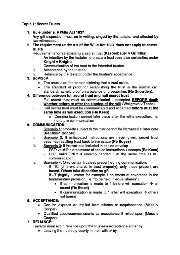 Equity and the Law of Trusts (GDL BTT) notes
