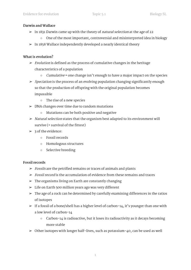 Evolution and Biodiversity IB Biology Topic 5 (SL and HL) complete