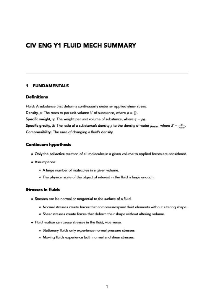 Notes for Fluid Mechanics I (CIVE40008) at Imperial College London