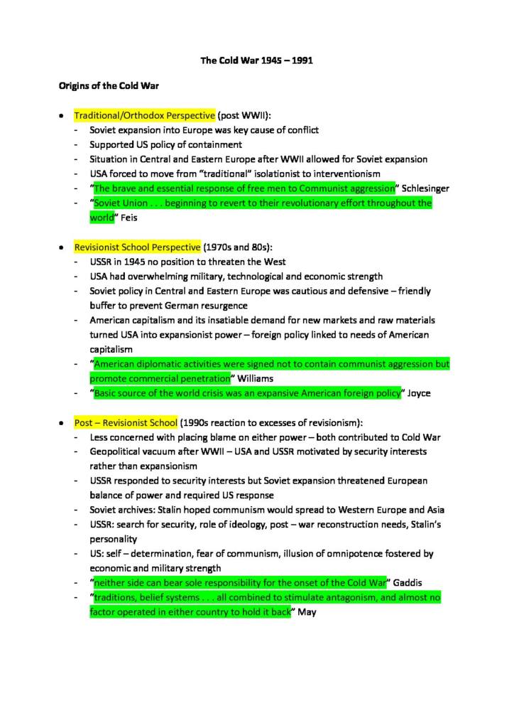 HSC Modern History Cold War summary notes
