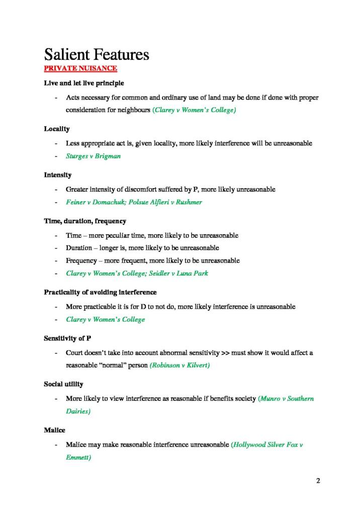 Torts (LAW1113) exam guide with case notes