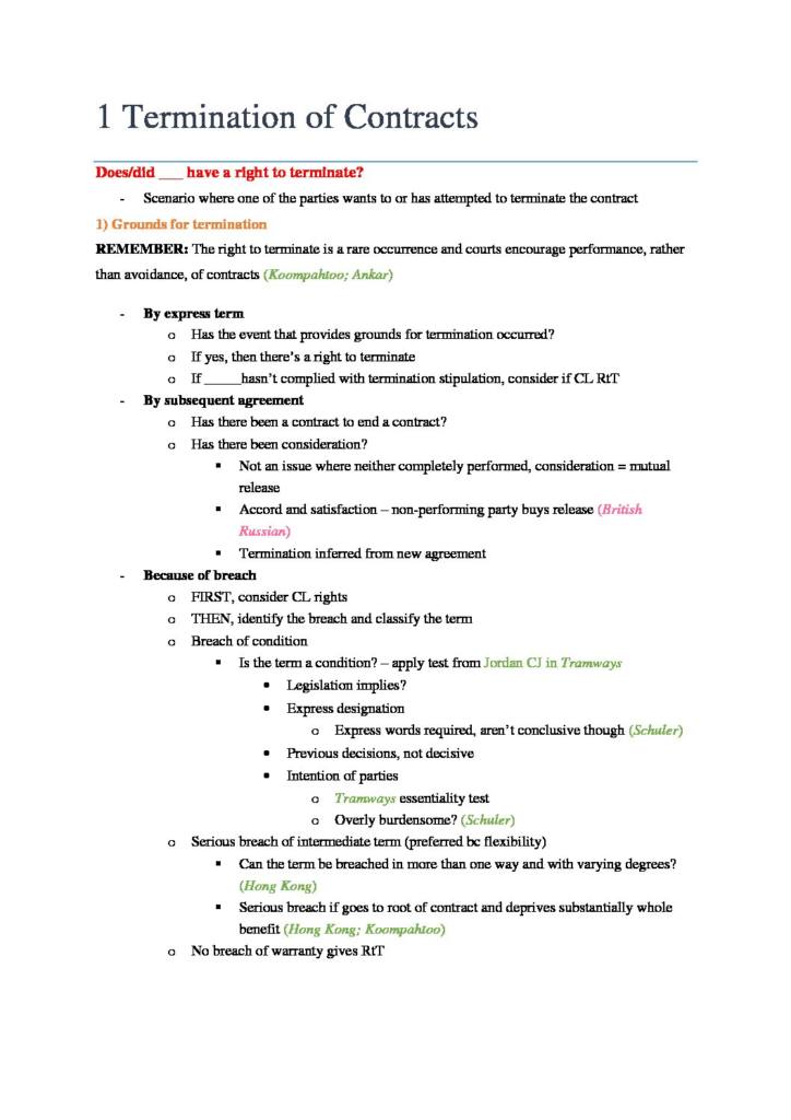 Contract B (LAW2102) exam guide with case notes
