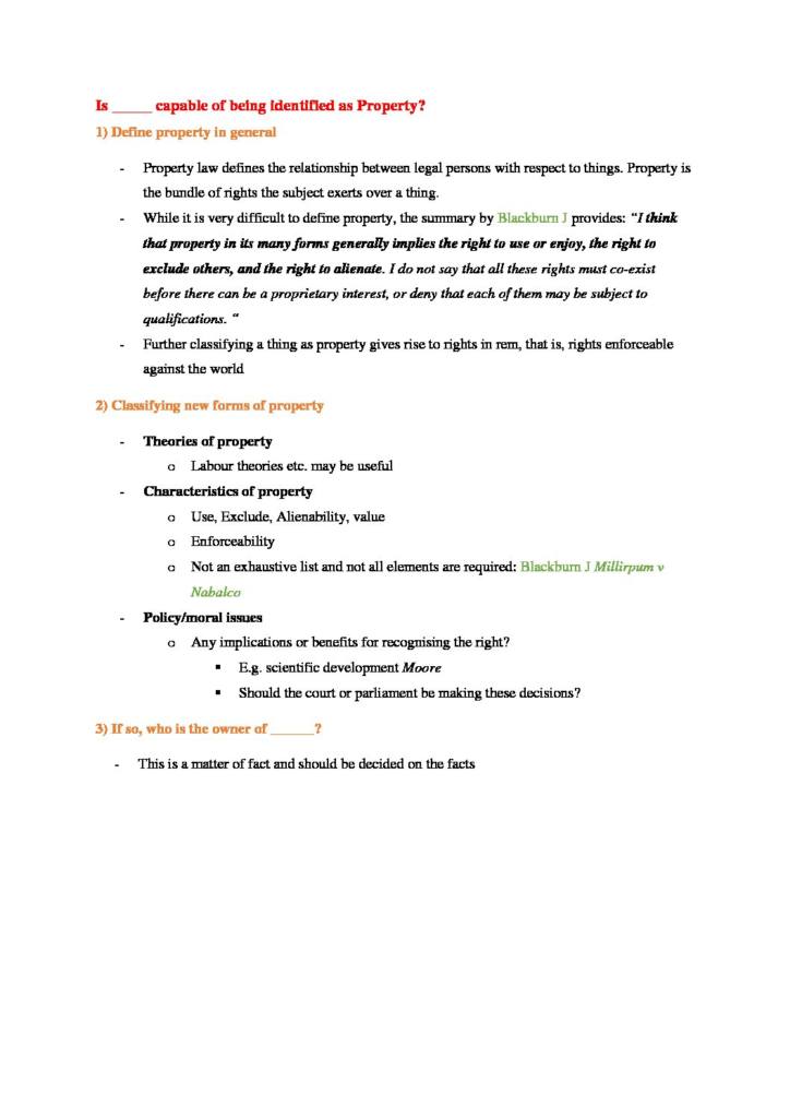 Property A (LAW2112) exam guide with case notes