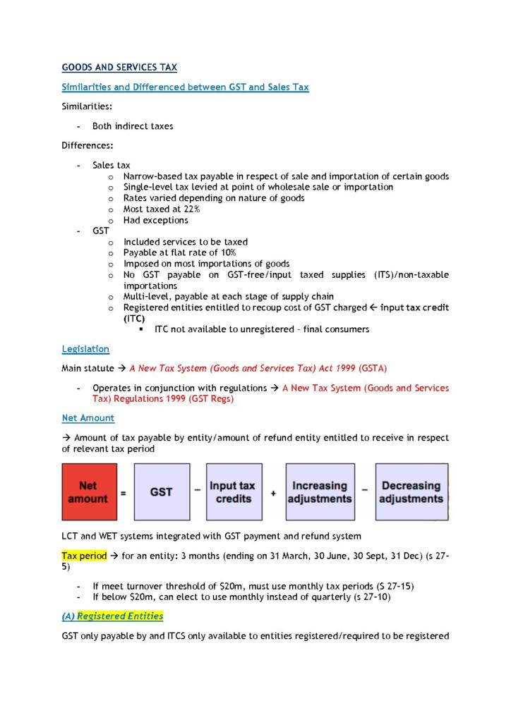 Taxation Law (LAW4704) detailed HD notes
