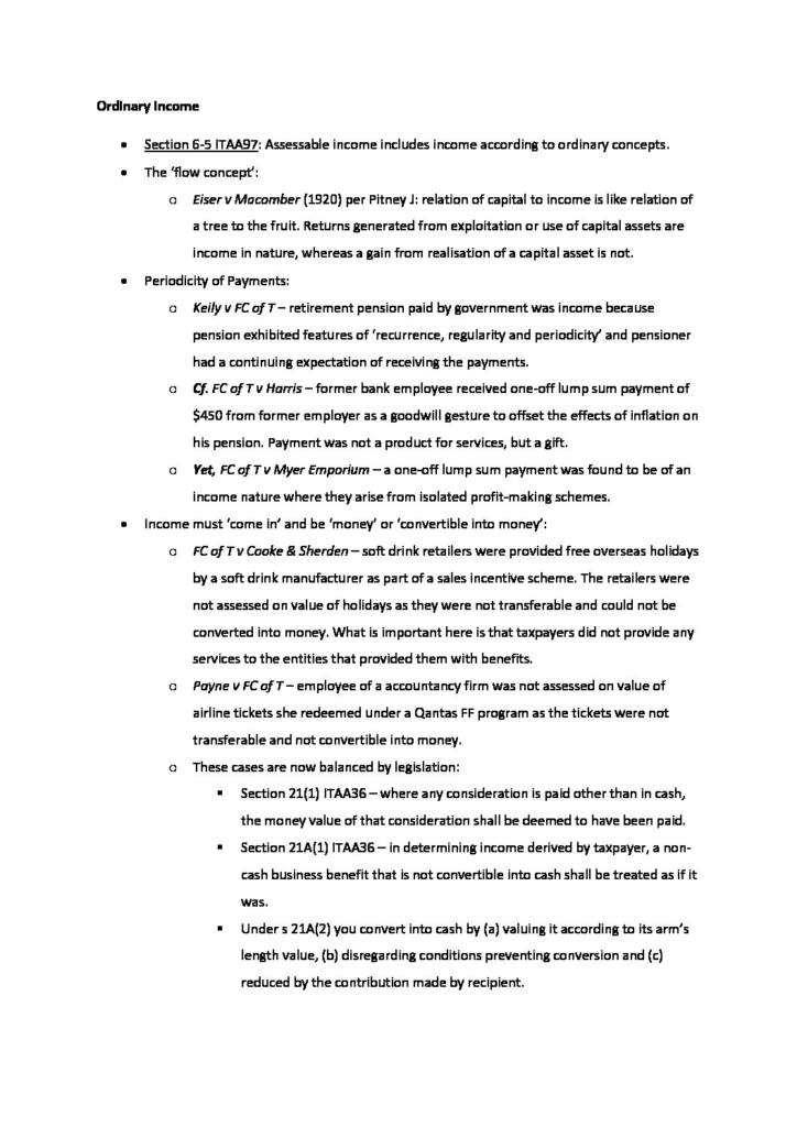 Taxation Law (LAW4704) exam notes