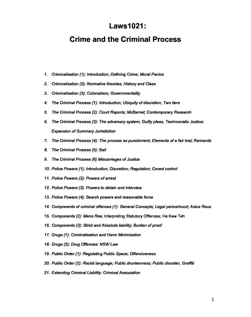 Crime and the Criminal Process (LAWS1021) complete notes