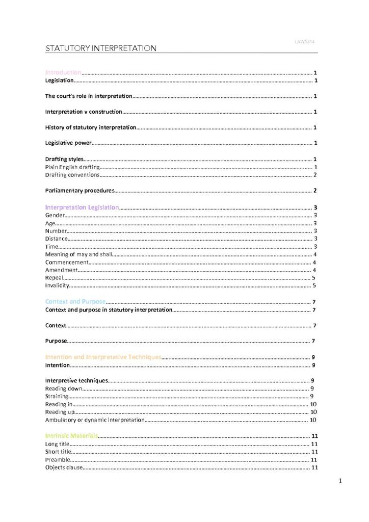 Statutory Interpretation (LAWS314) exam notes