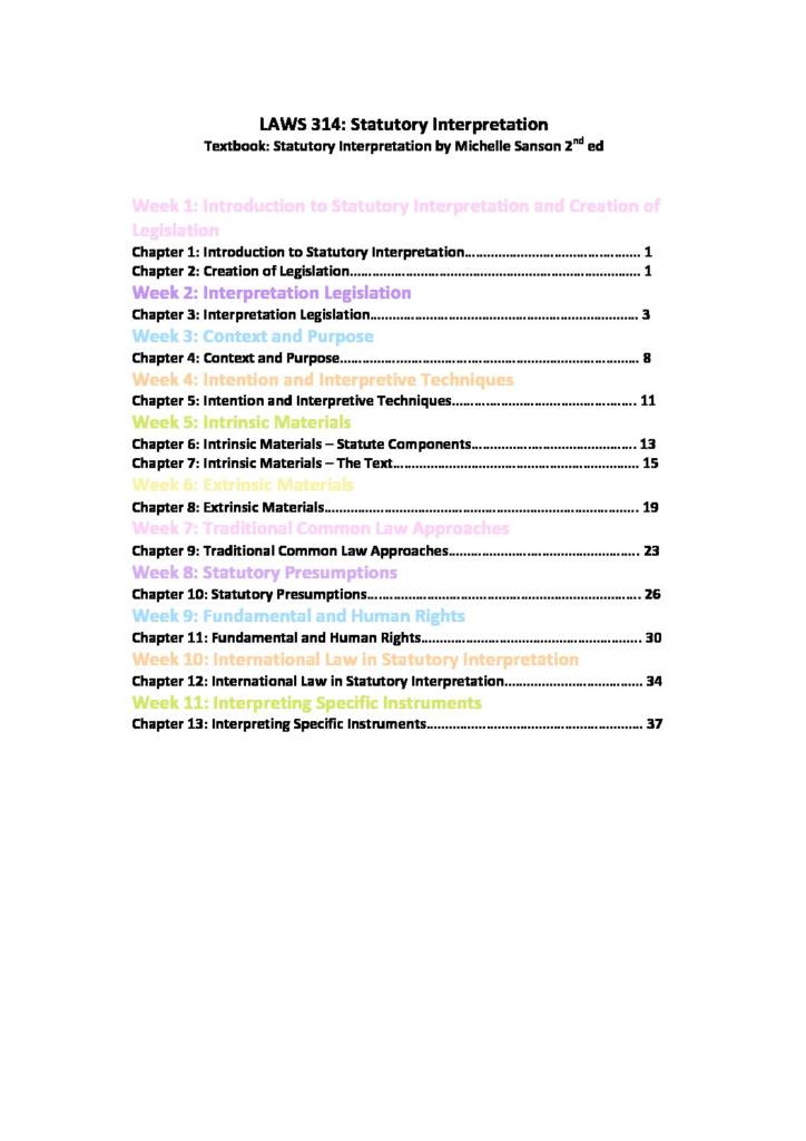 Statutory Interpretation by Michelle Sanson 2nd ed (LAWS314 reading) summary
