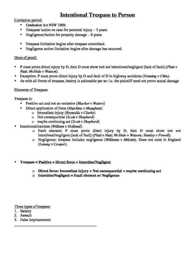 Torts (LAWS5001) complete course summary