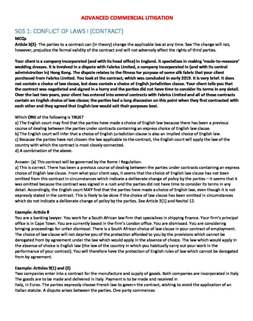 LPC Advanced Commercial Litigation revision notes with PP Q&A