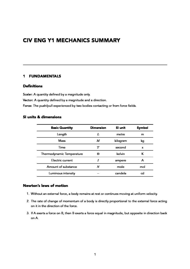 Mechanics I (CIVE40005) module summary – Imperial College