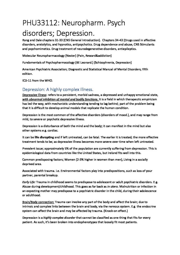 Neuropharmacology and Clinical Therapeutics (PHU33112) full notes